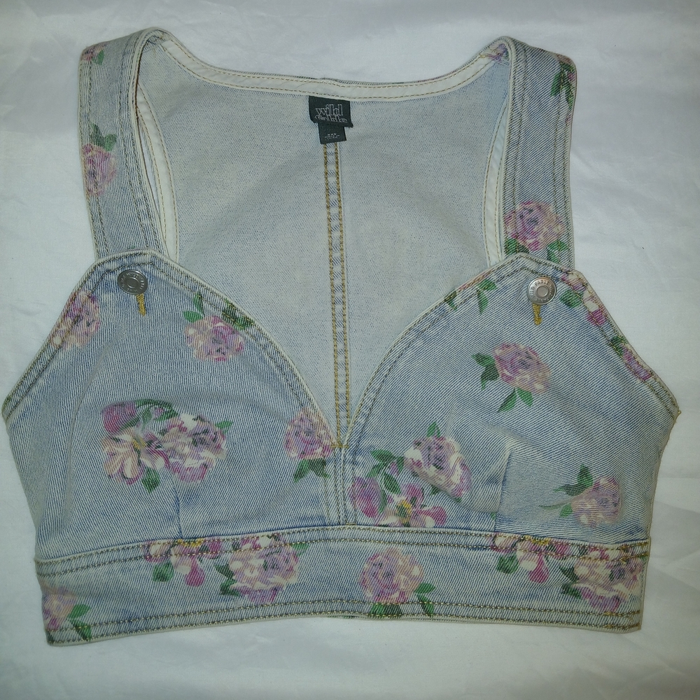 Denim Crop Top-side Zip With Beauitiful Flowers